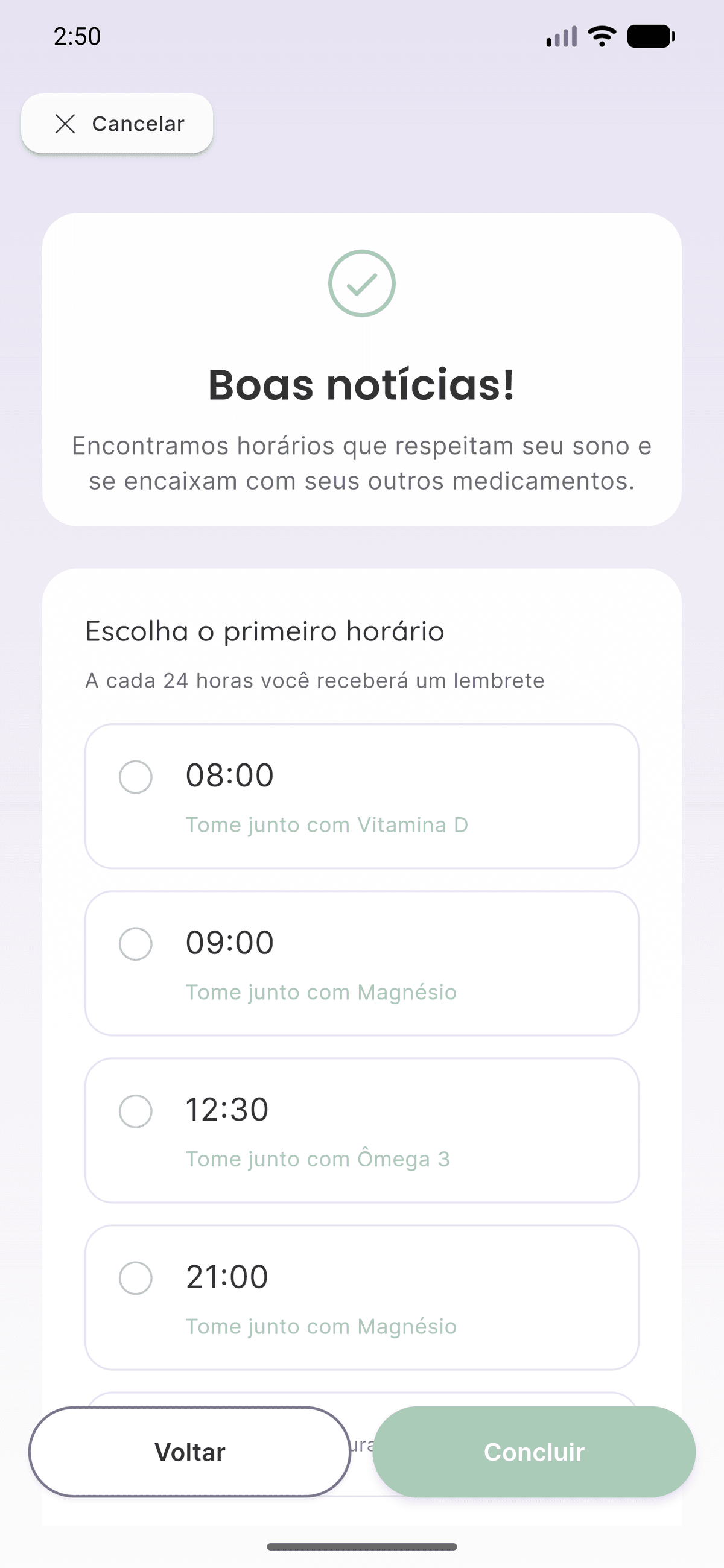 Assistente sugerindo horários de medicamento alinhados ao sono