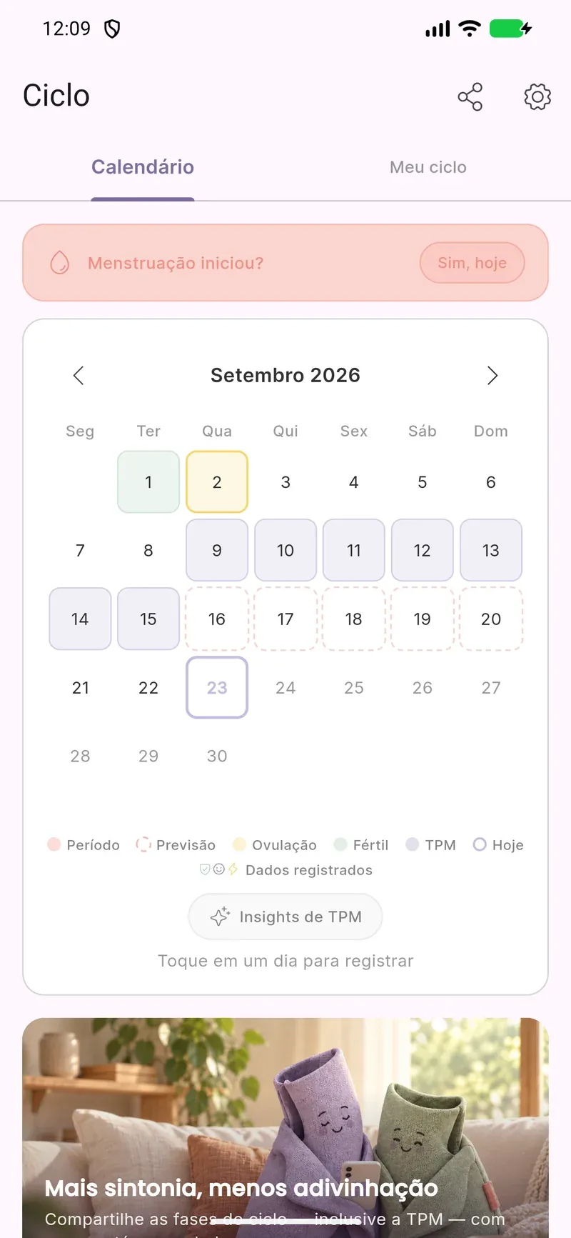 Levvi cycle calendar / Calendário de ciclo no Levvi