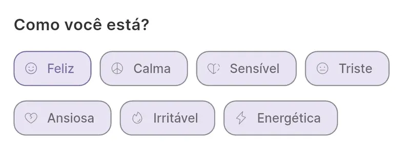 Levvi mood choices in the daily log / Opções de humor no registro diário do Levvi