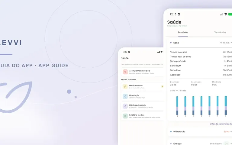 Real Levvi sleep dashboard / Painel real de sono no Levvi